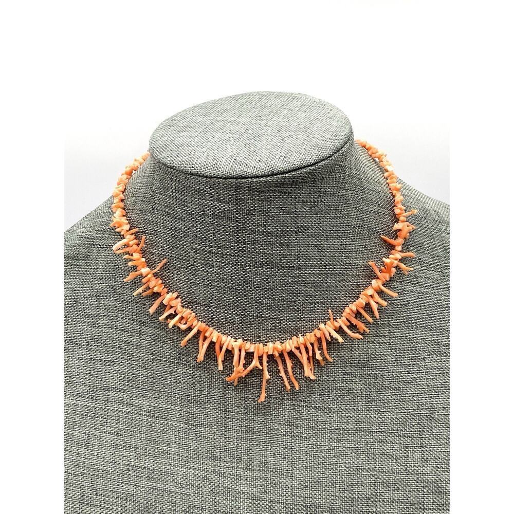 Coral Necklace Artisan Barrel Clasp 16” Natural Branched Coral Chocker